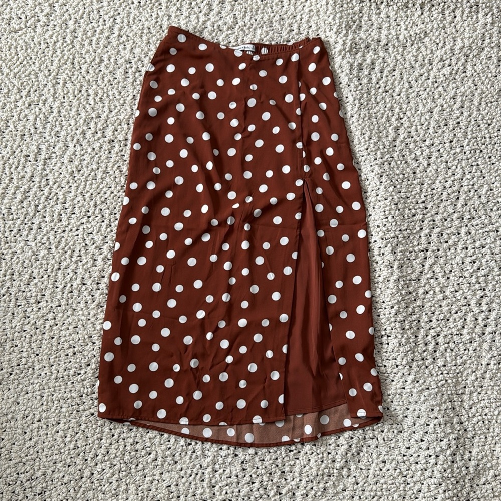 Abercrombie & Fitch Brown Polka Dot Midi Skirt